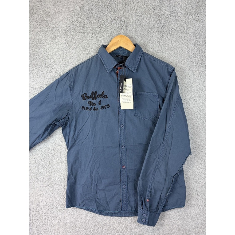 Buffalo David Bitton Shirt Mens Medium Blue Embroidered Long Sleeve Button New